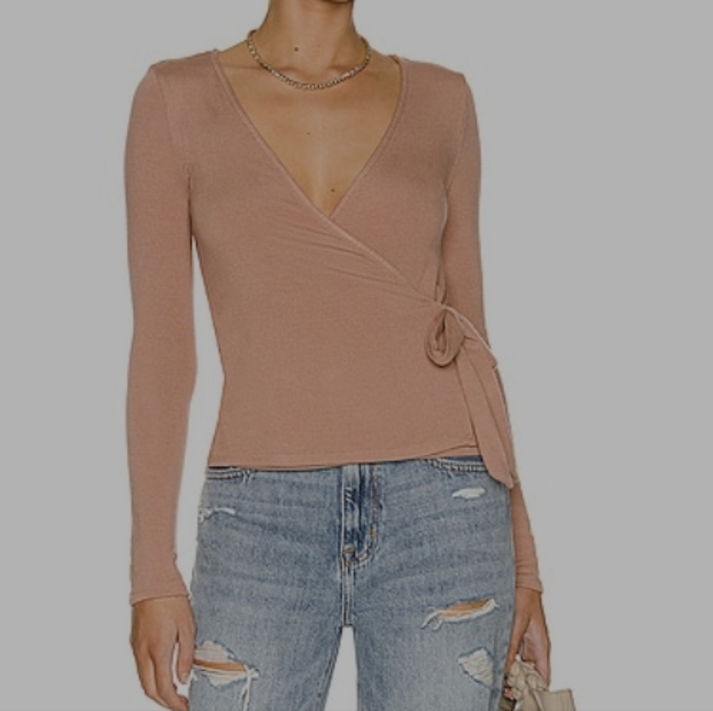 Frankie Wrap Top in Latte Brown - by  Lovers and Friends- size medium